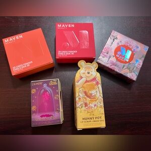 Maven Beauty blush & highlighter; Colourpop Hunny Pot and Enchanted Rose Lip